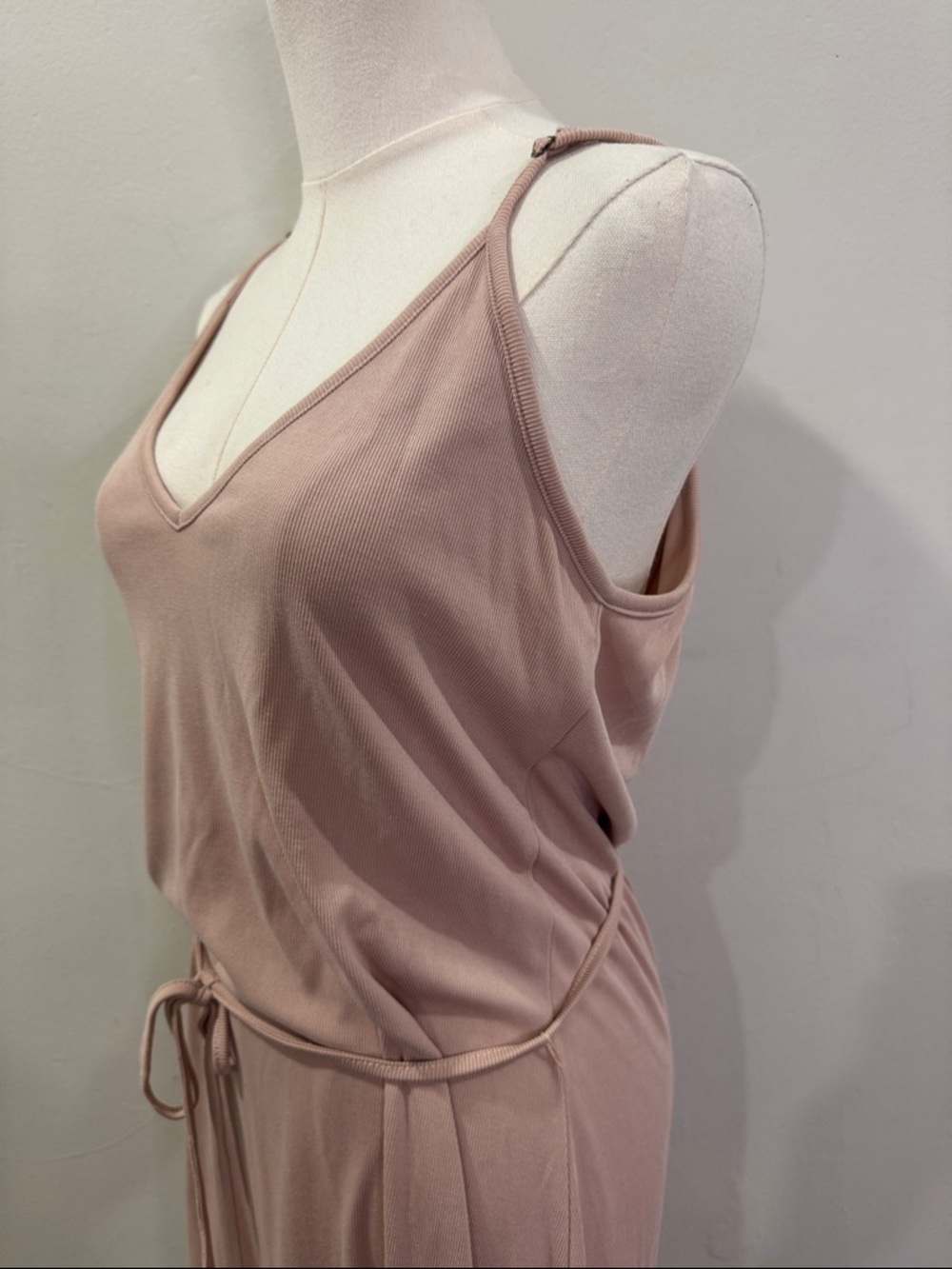 O’Neill Ribbed Modal Blend Midi Dress | Blush Pink Tie Waist | Size M - Picture 8 of 12